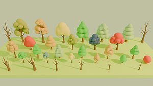 3D Low poly cartoon trees