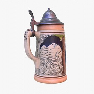 Bavarian ceramic beer mug 01 high-poly 3D model