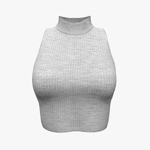 Sleeveless Knit Crop Tank Top 3D