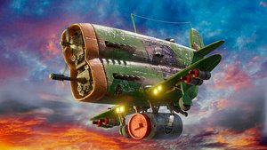 Stylized realistic green airplane