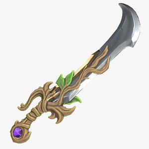 Stylized Fantasy RPG Weapon Sword Scimitar Curved Dagger Shortsword Seax Gladius Magical Forest