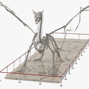 Dragon Skeleton Exhibit with Stanchion Belt Barriers