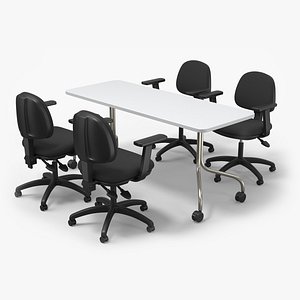 Conference Table with Four Office Chairs Black