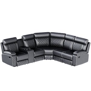 Modern Black Leather Sectional Recliner Sofa 3D Model 3D model