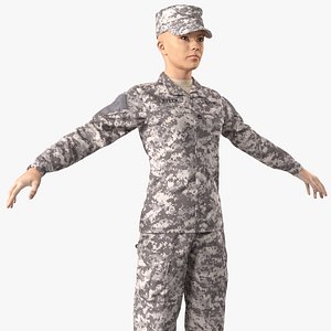 female soldier military acu 3D