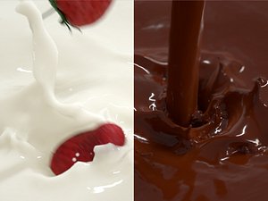 falling Strawberry into Milk and Chocolate Animated Splash