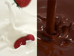 falling Strawberry into Milk and Chocolate Animated Splash