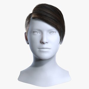 Realistic Dark Brown Asymmetrical Side Swept Pixie Cut 3D Asset 3D model