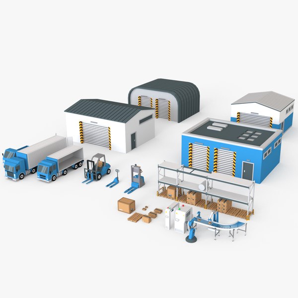 3D model Warehouse industrial low poly set