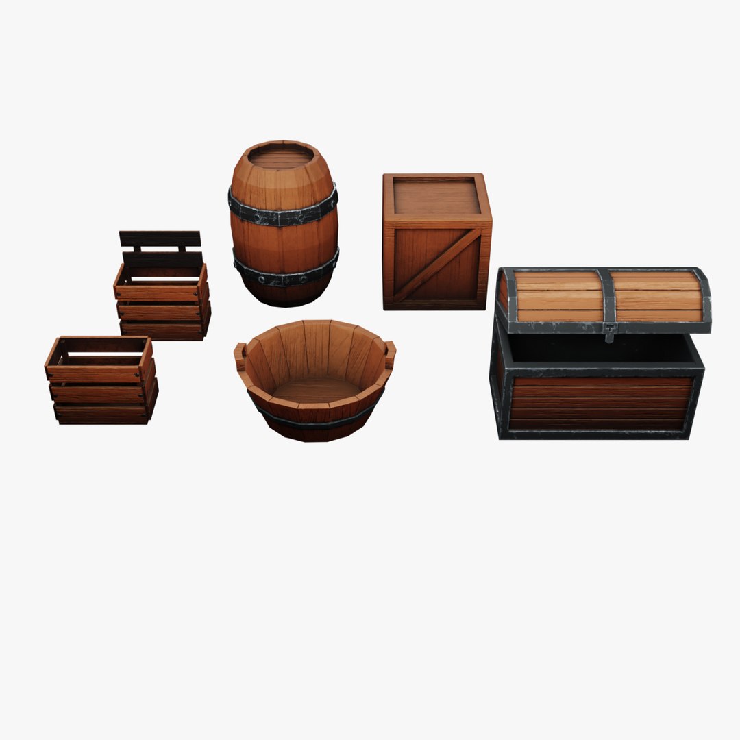 3D Model Collection Medieval Storage Props Chests Barrels Crates
