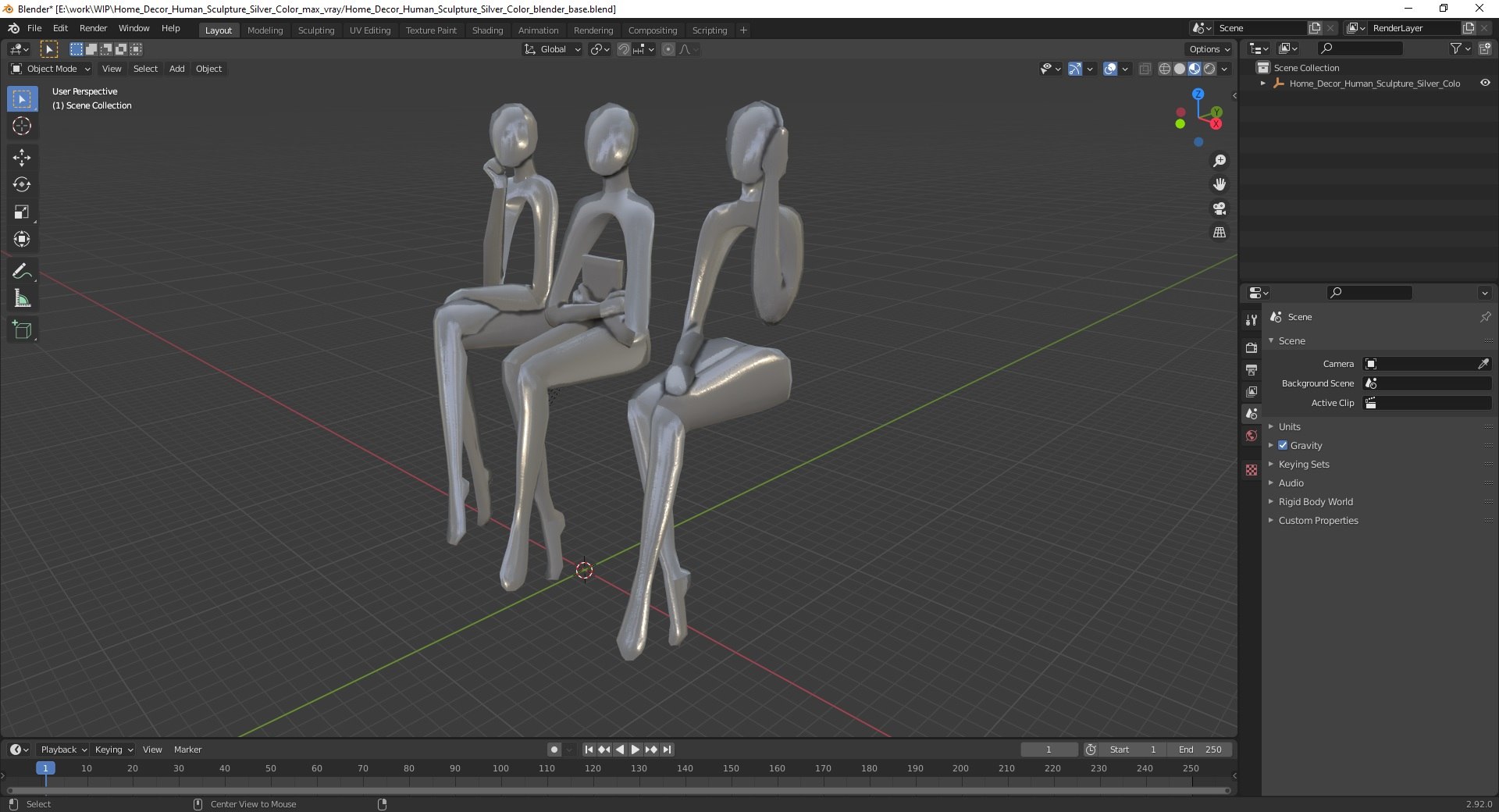 Home Decor Human Sculpture Silver Color 3D Model - TurboSquid 2228409