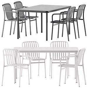 KANO Stackable Chair with armrests and BANGI Steel table by BABEL D