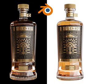 Castle and Key Bottle Alcohol Whiskey Blender 3D model