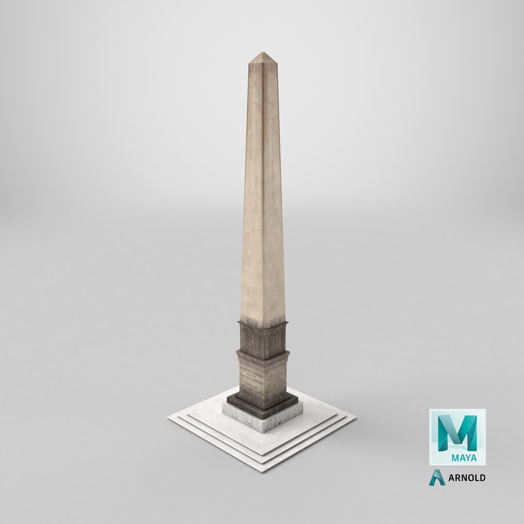 Ancient Roman Obelisk model https://p.turbosquid.com/ts-thumb/Al/mhr3IG/Bs/stemcell_maya_arnold_render/png/1743692197/1920x1080/fit_q87/d77d7b7e0cc557fae1685321590e14c938ee449c/stemcell_maya_arnold_render.jpg
