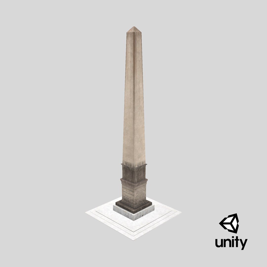 Ancient Roman Obelisk model https://p.turbosquid.com/ts-thumb/Al/mhr3IG/q7/stemcell_unity_render/png/1743692207/1920x1080/fit_q87/62a905df0dcba194970188e1cc4b071ed4daf287/stemcell_unity_render.jpg