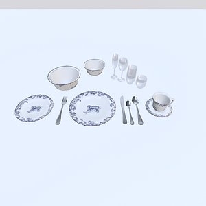 3D Blue Tiger Dining Set Low Poly model