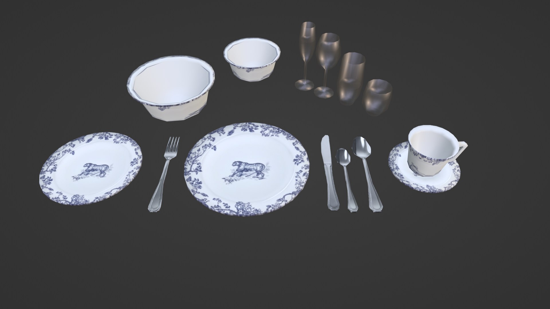 3D Blue Tiger Dining Set Low Poly model https://p.turbosquid.com/ts-thumb/An/7MUyLF/dy/bluetigerdiningset1/png/1667577251/1920x1080/fit_q87/f1b21ec98fa3e8e866f3de58e71827947bc2000f/bluetigerdiningset1.jpg