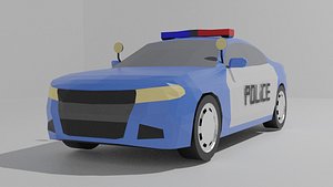 Low Poly Muscle Sedan Police Car blue 3D model