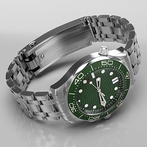 Stainless Steel Diver Watch Open Pose Green Silver 3D model