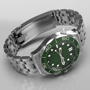 Stainless Steel Diver Watch Open Pose Green Silver
