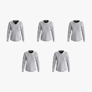 Female T-Shirt Dropped Shoulder Long Sleeve Variant Collar Collection