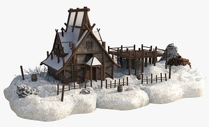 3D Winter Wood House v2 model
