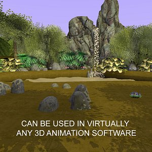 cartoon waterfall forest animations model