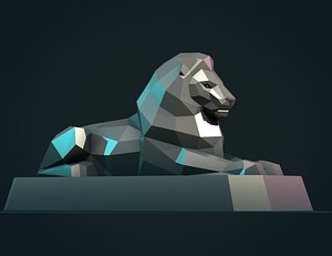 Lion Sculpture Low Poly 3D