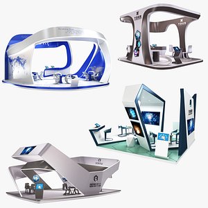 Futuristic Exhibition Booth Collection 4 in 1 3D