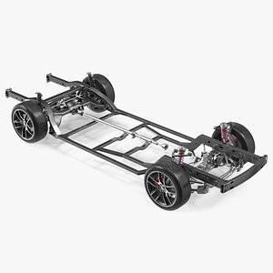 3D model Car Chassis with Suspension and Wheels