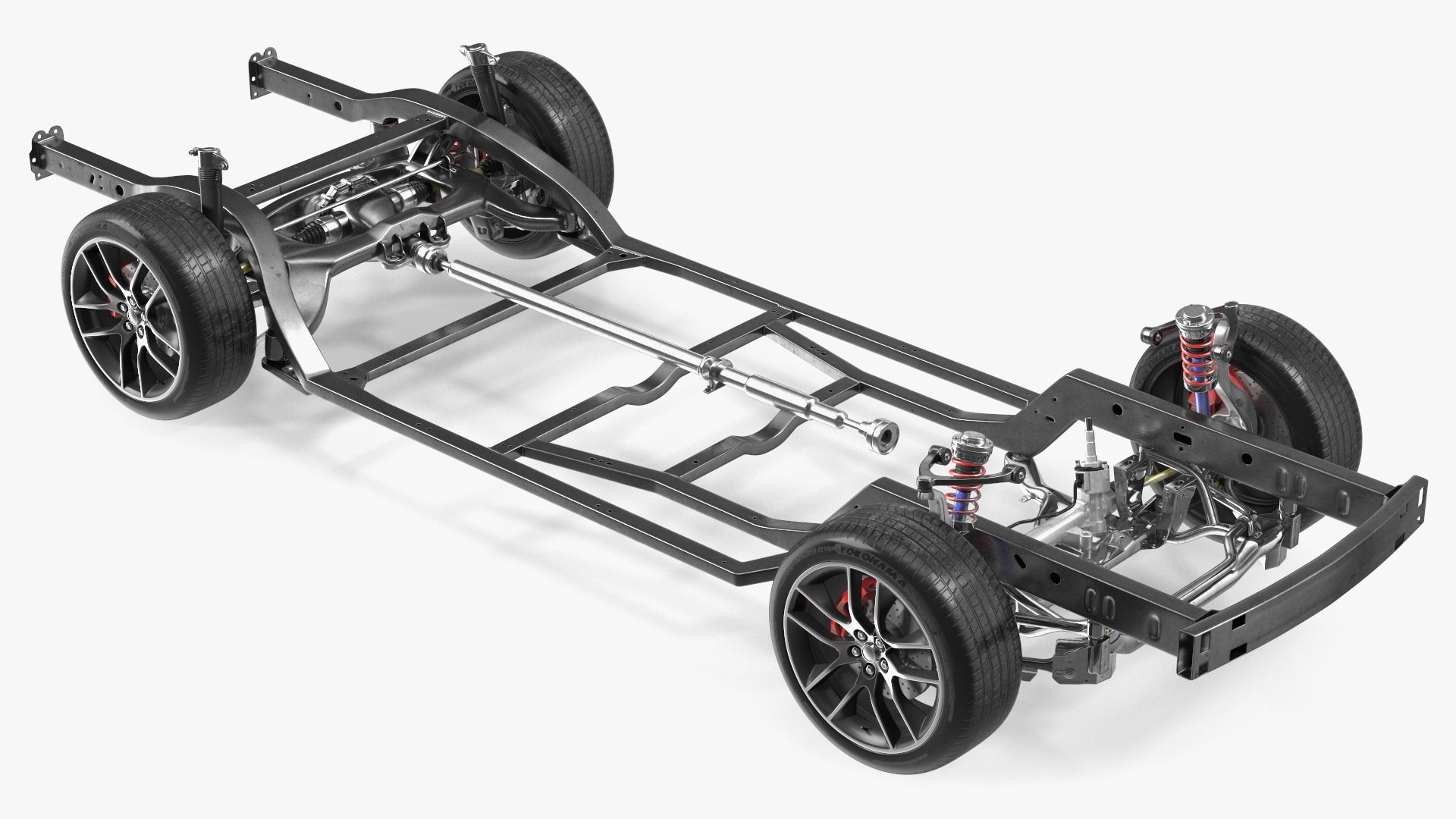Car Chassis with Suspension and Wheels 3D model preview