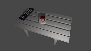 3D model Handheld Gaming Console TV Remote and Simple Table Low Poly