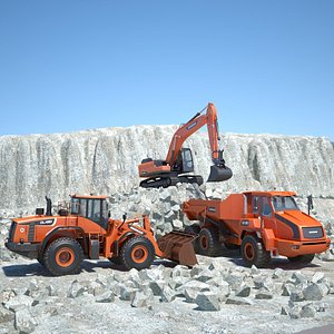 3D Gravel Quarry Scene with Equipment model