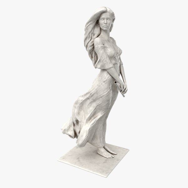3D Marble Flute Girl 3D Model