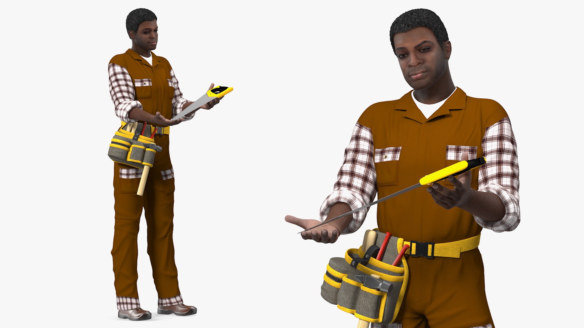 Afro American Carpenter Standing Pose 3D model preview