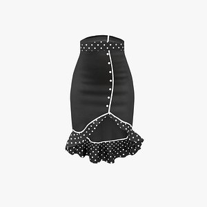 Retro Pencil Skirt with Frills 3D