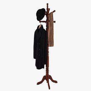 Rack With Coat On Hanger, Hat and Scarf