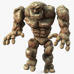 3D Brown Stone Golem Character Walking Pose