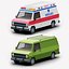 3D Stylized Cartoon Ambulance and Delivery Van 80s Low-poly