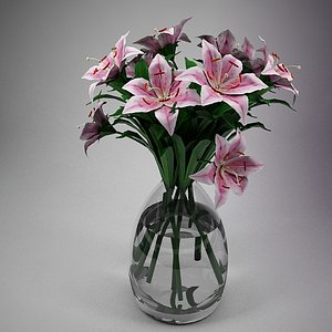 3dsmax pink lily flowers glass vase