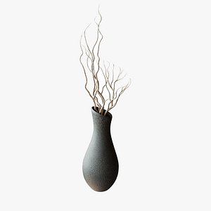 Vase With Decorative Willow Sticks - 3D Asset