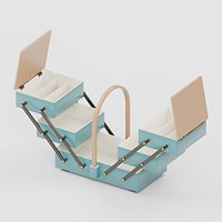 Teal Cantilever Sewing Box with Five Open Trays