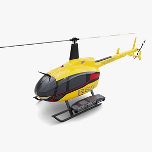 Light Helicopter Robinson R88 Yellow-Red 3D model