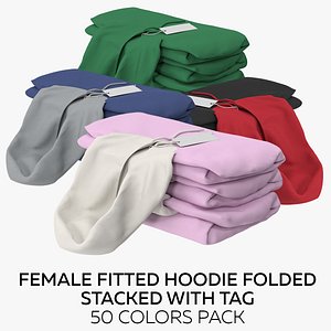 3D Female Fitted Hoodie Folded Stacked With Tag 50 Colors Pack