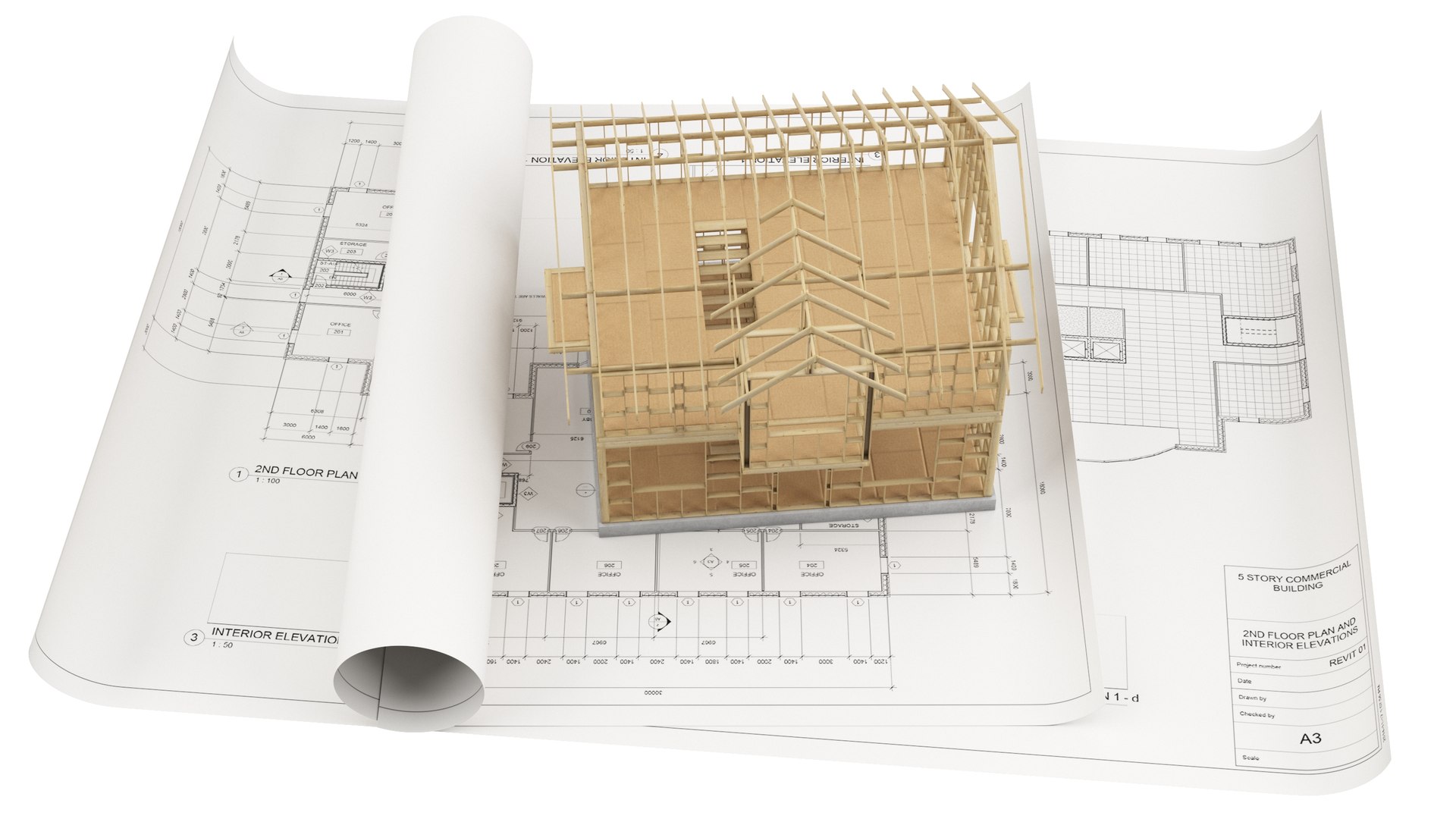 House Construction On Blueprints 3D - TurboSquid 2041447