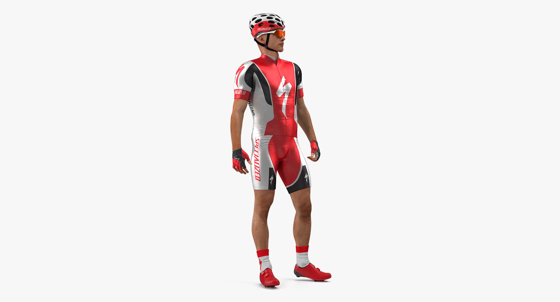 Bicyclist in Red Suit Rigged for Cinema 4D 3D model preview