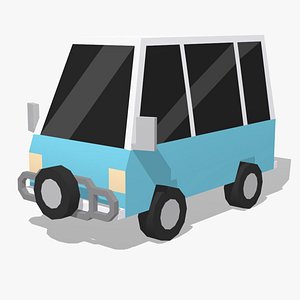 Cartoon Low Poly Van Car Vehicle Motor Truck 3D