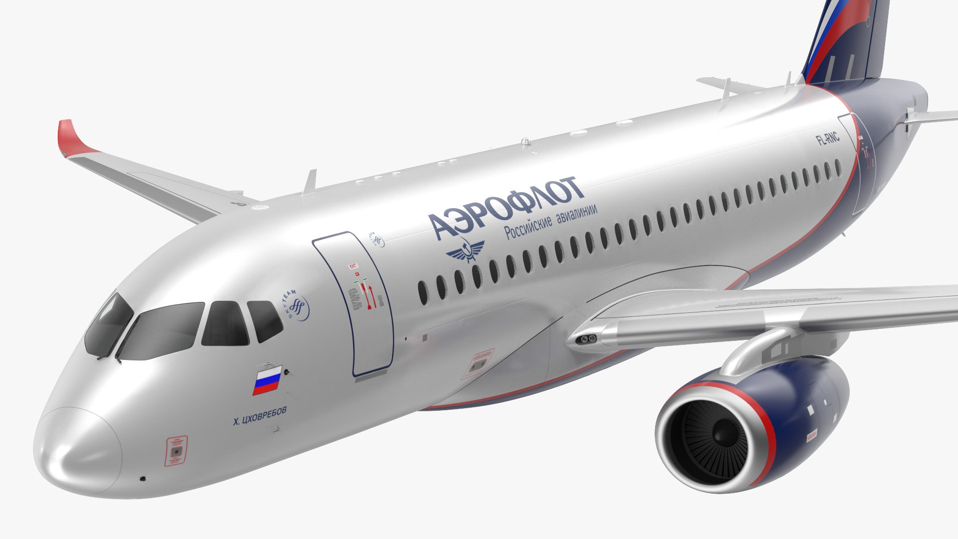 Sukhoi Superjet 100 with Saberlets Aeroflot Flight 3D model preview