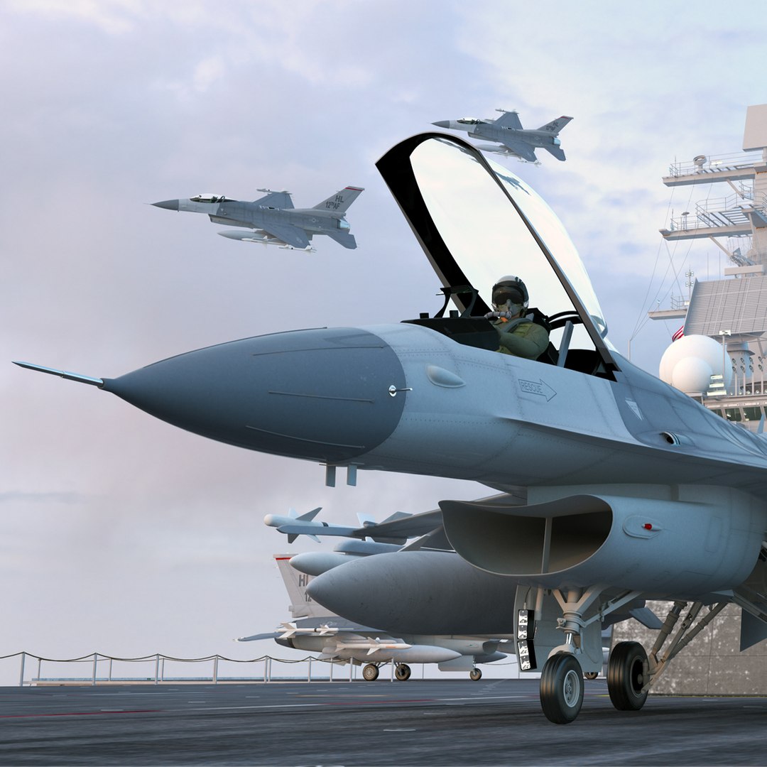 Fighter F 16 Fighting Falcon With Jet Armament Rigged 3D model preview