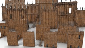 Fence wooden fencing for defense PBR low-poly game ready Low-poly 3D model model